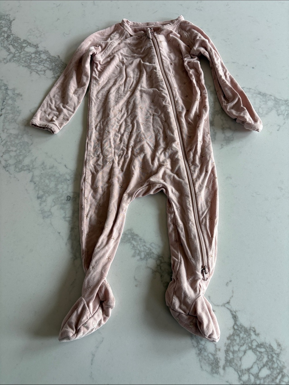 Soft Pink Star-Print Footed One-Piece Zip Sleepsuit for Kids